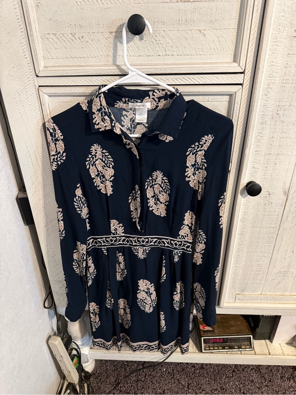 Esley Navy and Beige Floral Mini Shirt Dress
